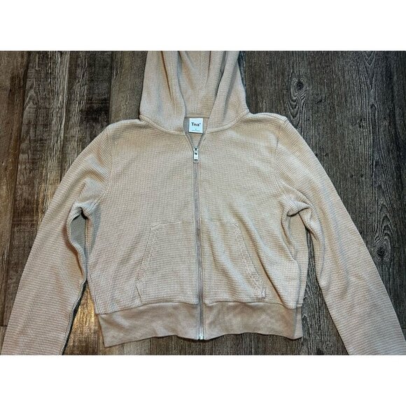 TNA Aritzia Waffle Knit Full Zip Hoodie in Tan Size Small - Picture 2 of 5